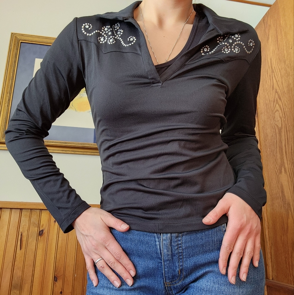 Flattering Black Western Blouse